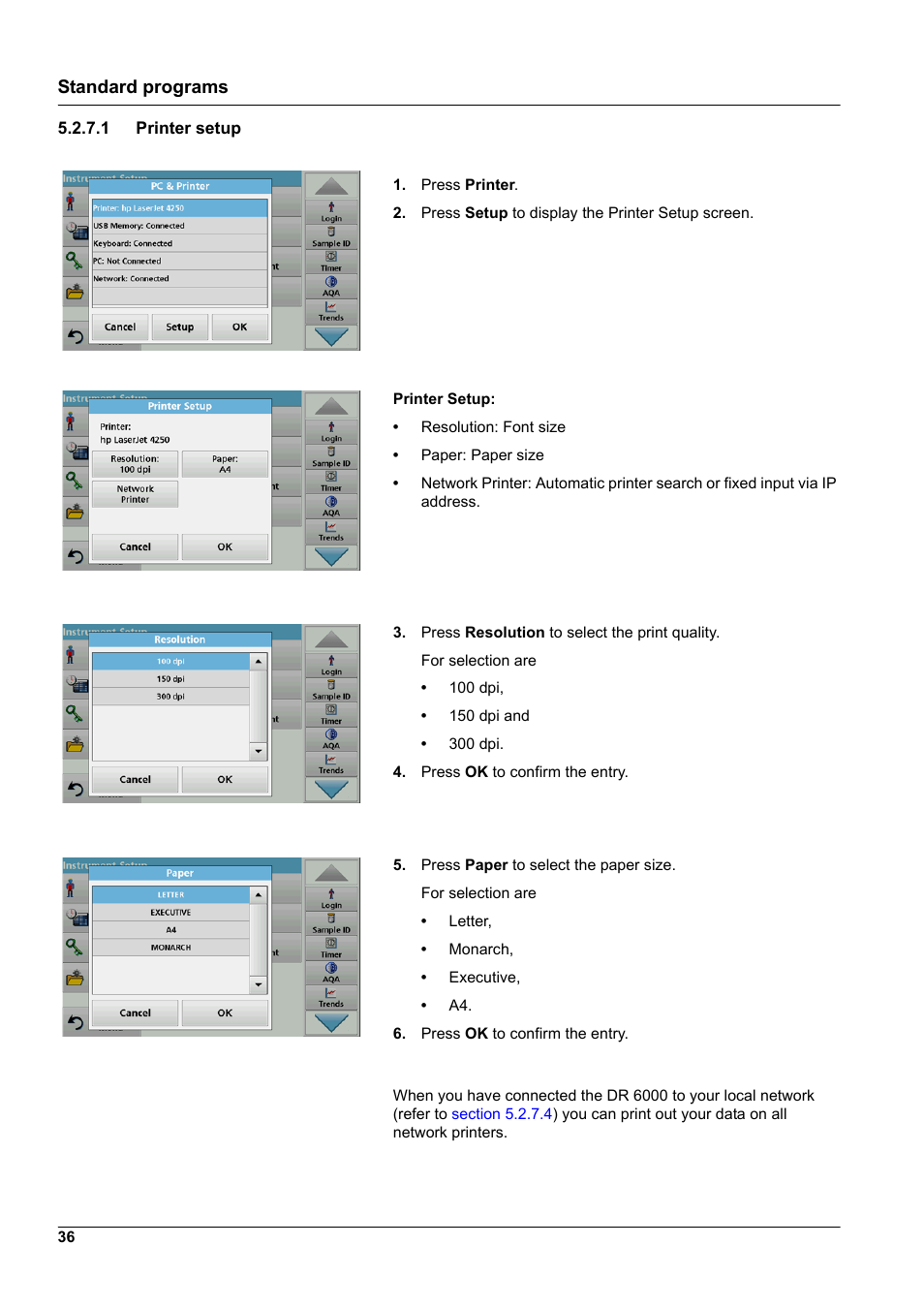 1 printer setup, Standard programs | Hach-Lange DR 6000 User Manual User Manual | Page 36 / 158