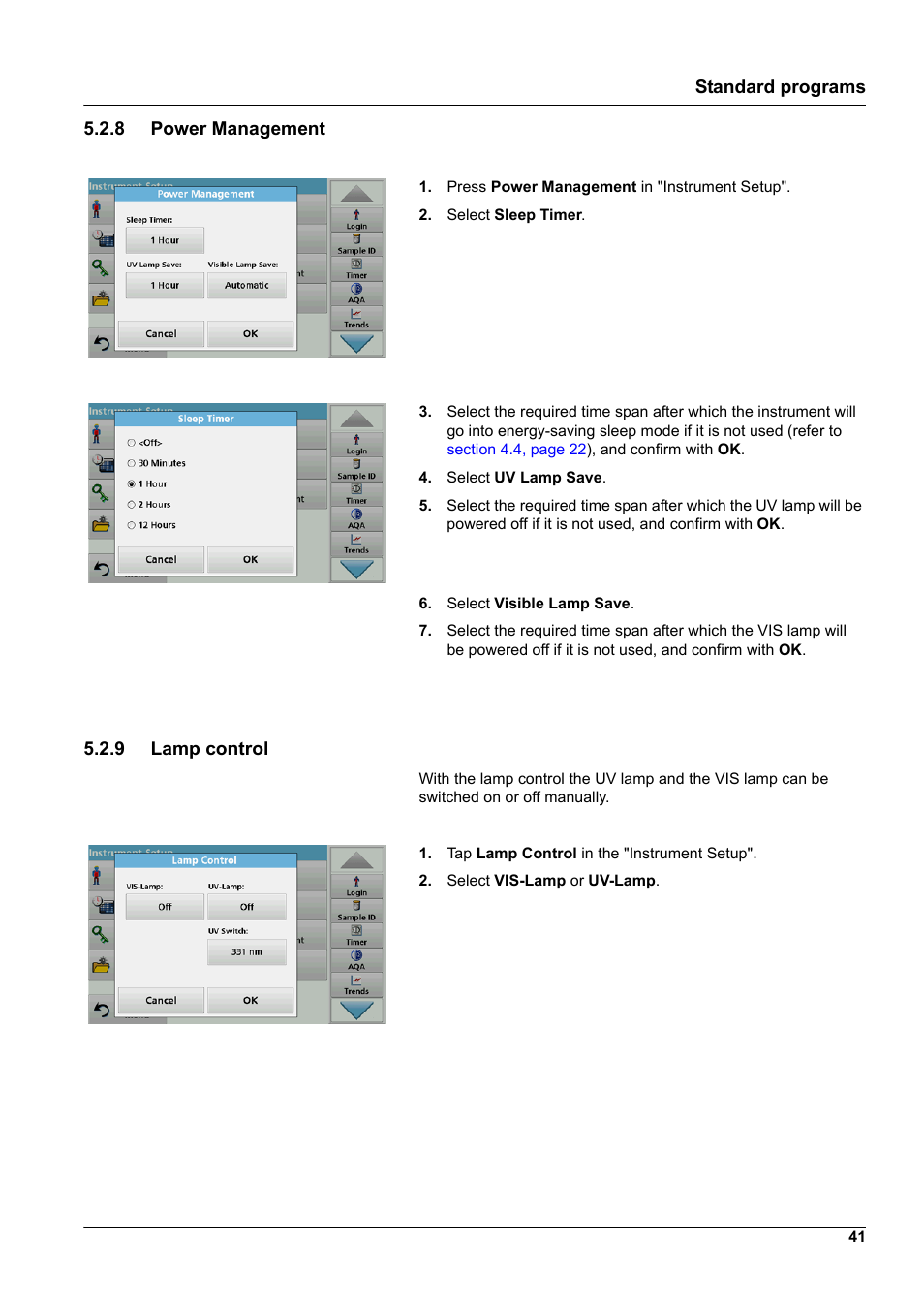 8 power management, 9 lamp control, 8 power management 5.2.9 lamp control | Hach-Lange DR 6000 User Manual User Manual | Page 41 / 158