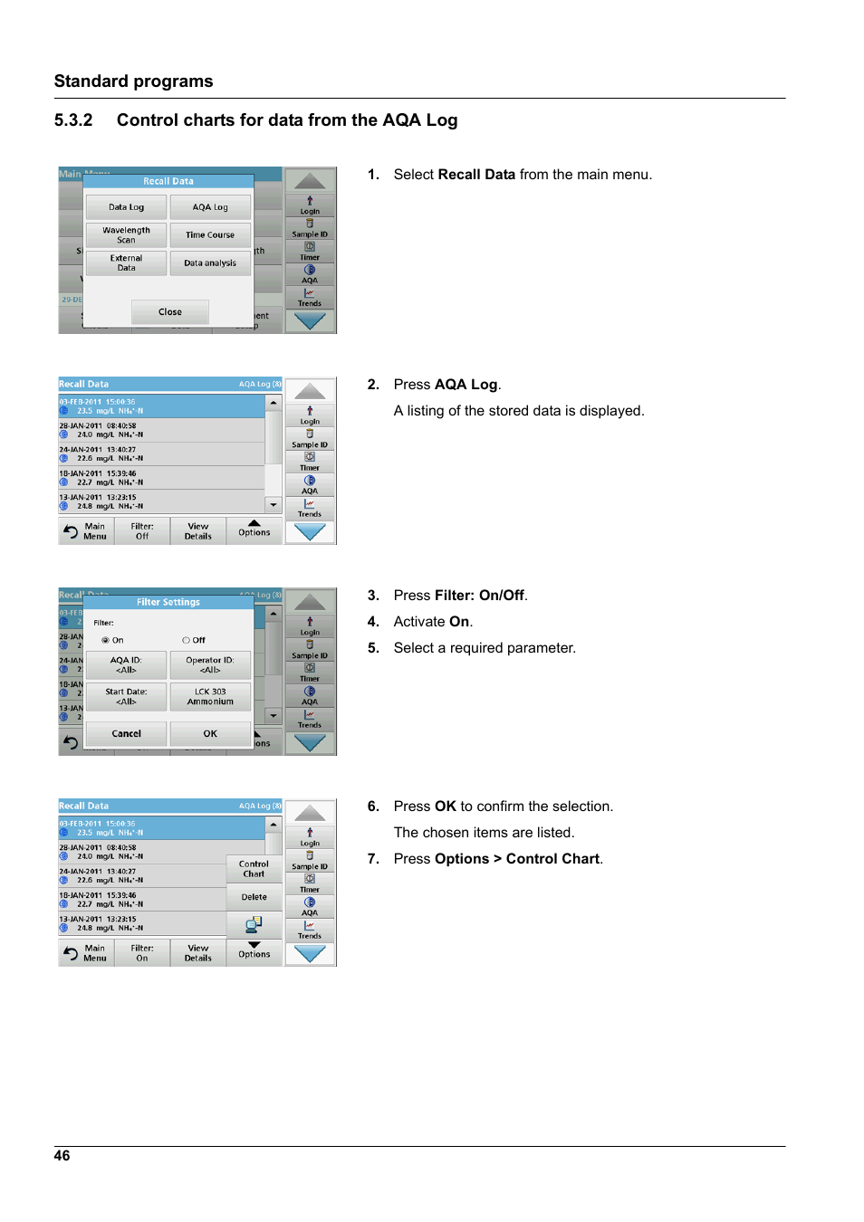 2 control charts for data from the aqa log | Hach-Lange DR 6000 User Manual User Manual | Page 46 / 158