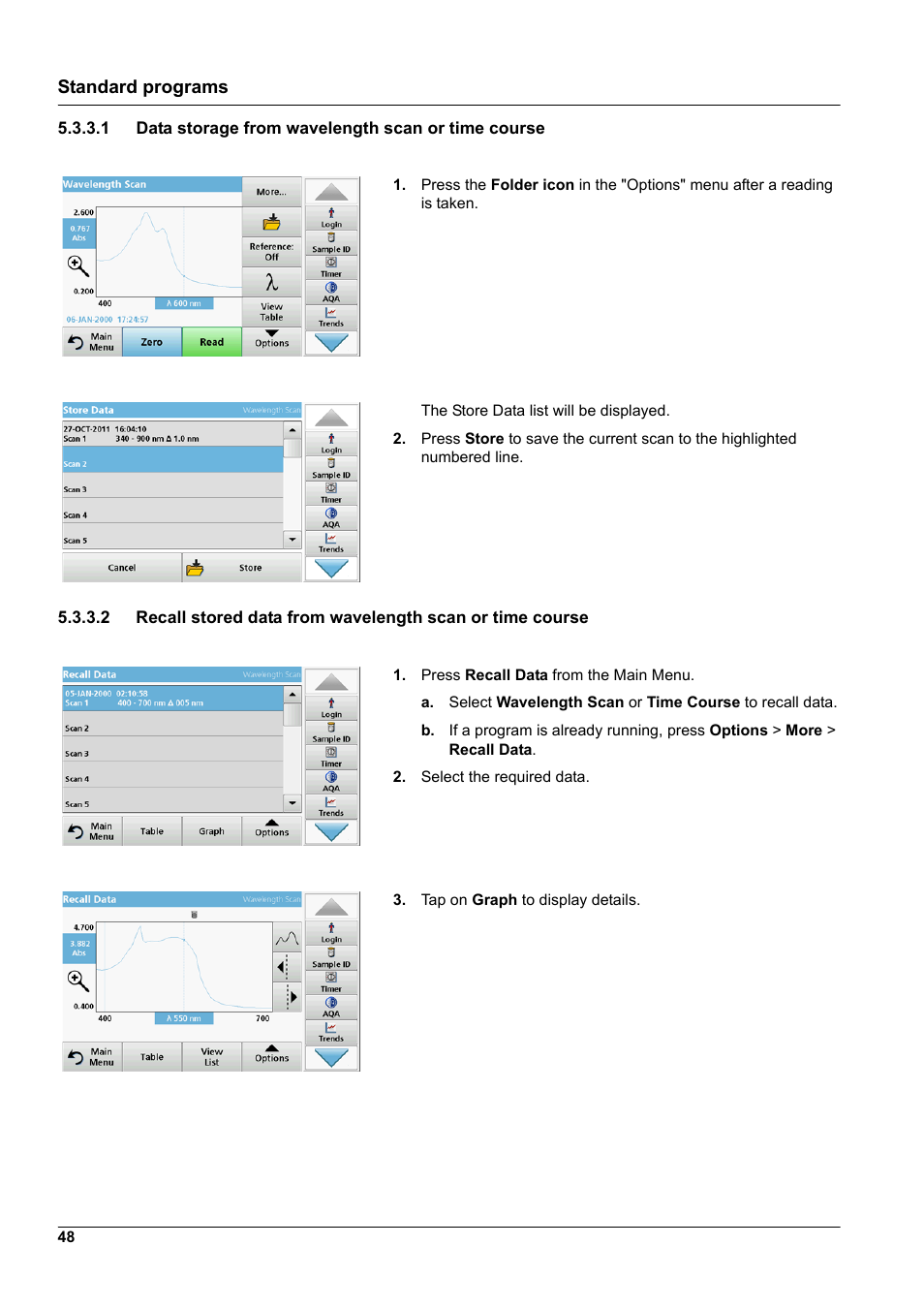 1 data storage from wavelength scan or time course, Standard programs | Hach-Lange DR 6000 User Manual User Manual | Page 48 / 158