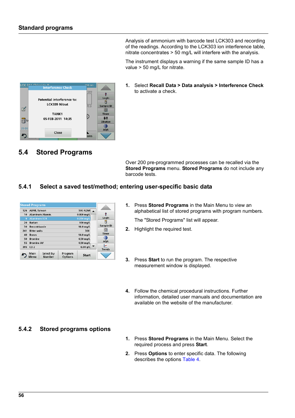 4 stored programs, 2 stored programs options | Hach-Lange DR 6000 User Manual User Manual | Page 56 / 158