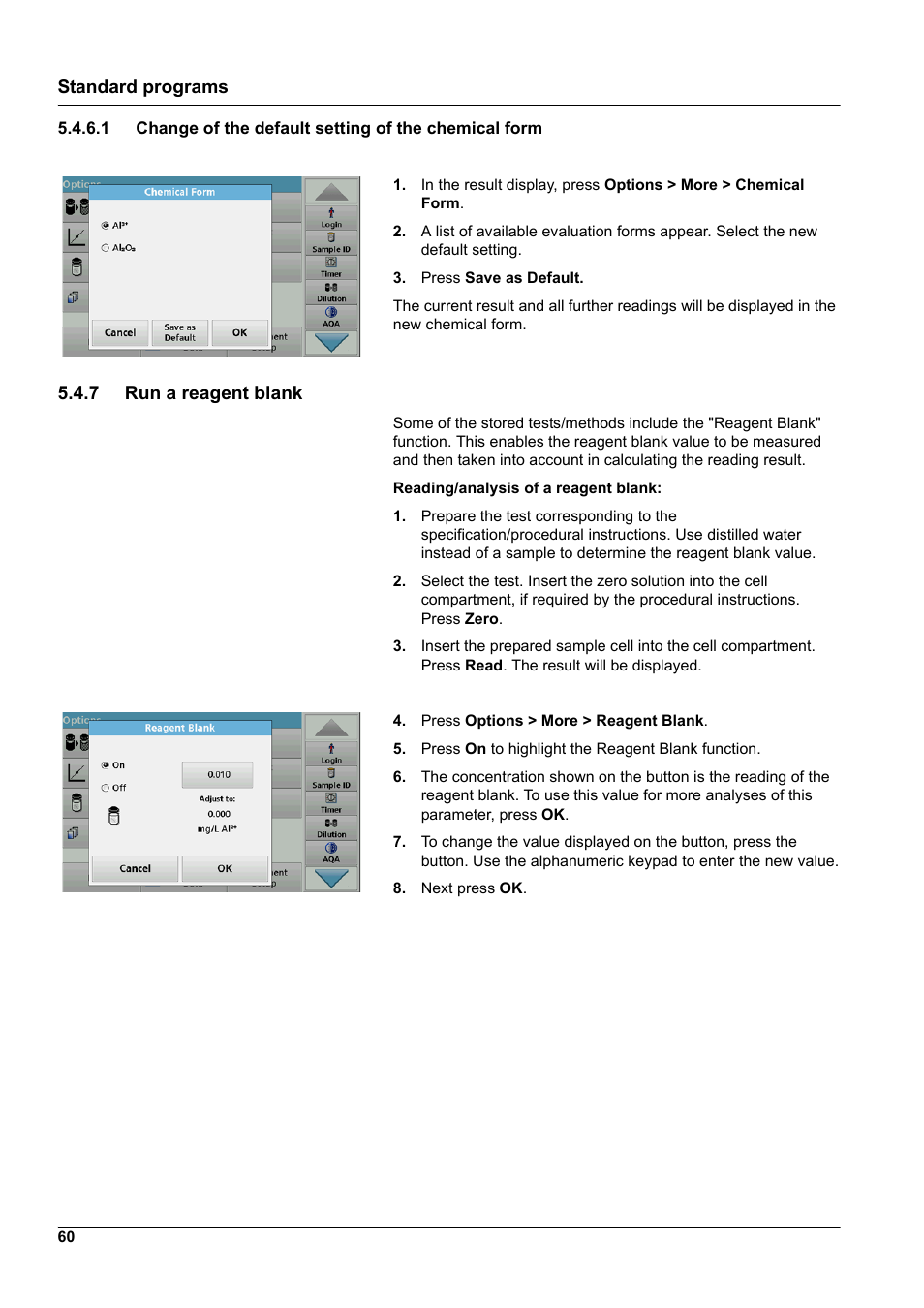 7 run a reagent blank, Standard programs | Hach-Lange DR 6000 User Manual User Manual | Page 60 / 158