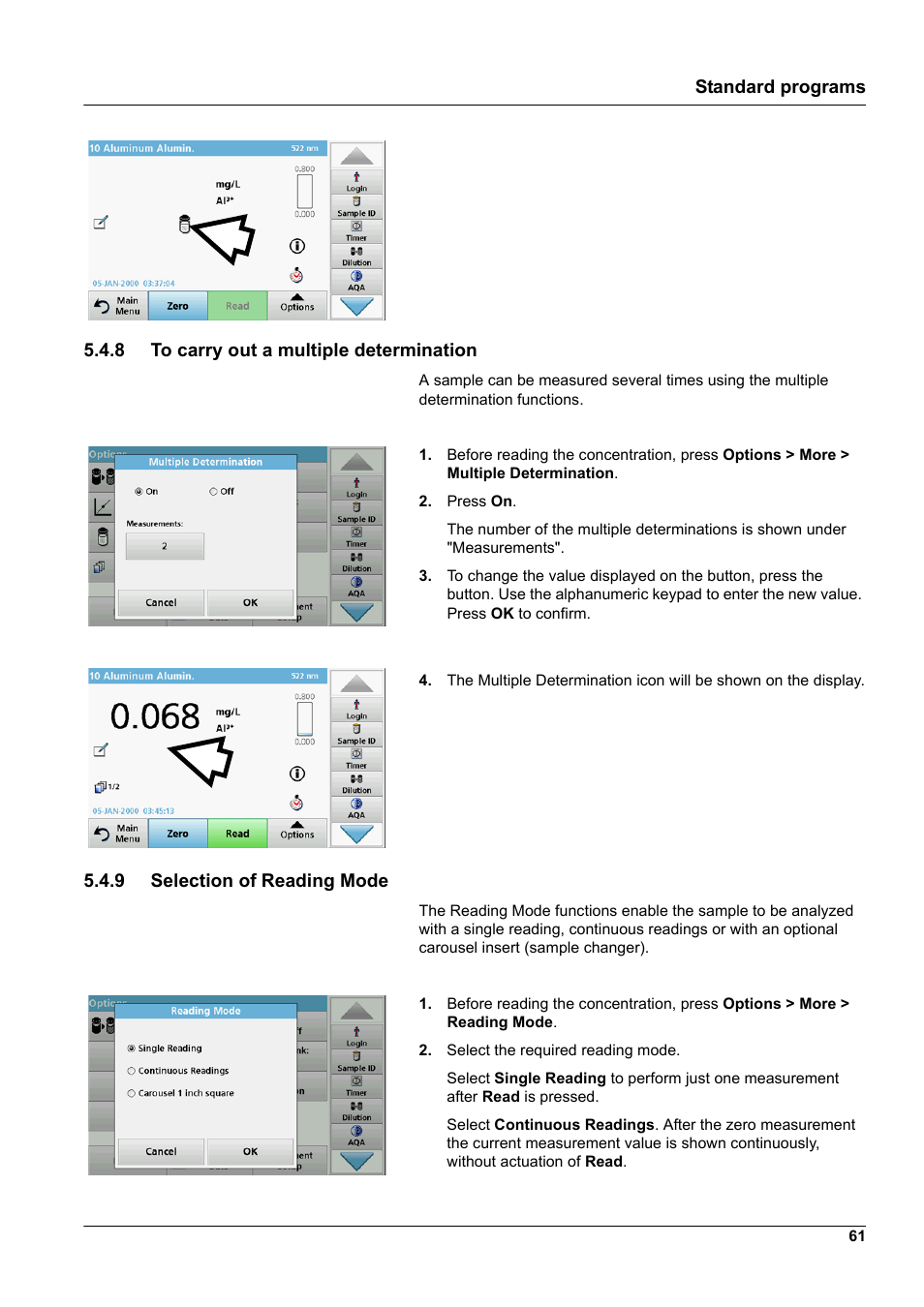 8 to carry out a multiple determination, 9 selection of reading mode | Hach-Lange DR 6000 User Manual User Manual | Page 61 / 158