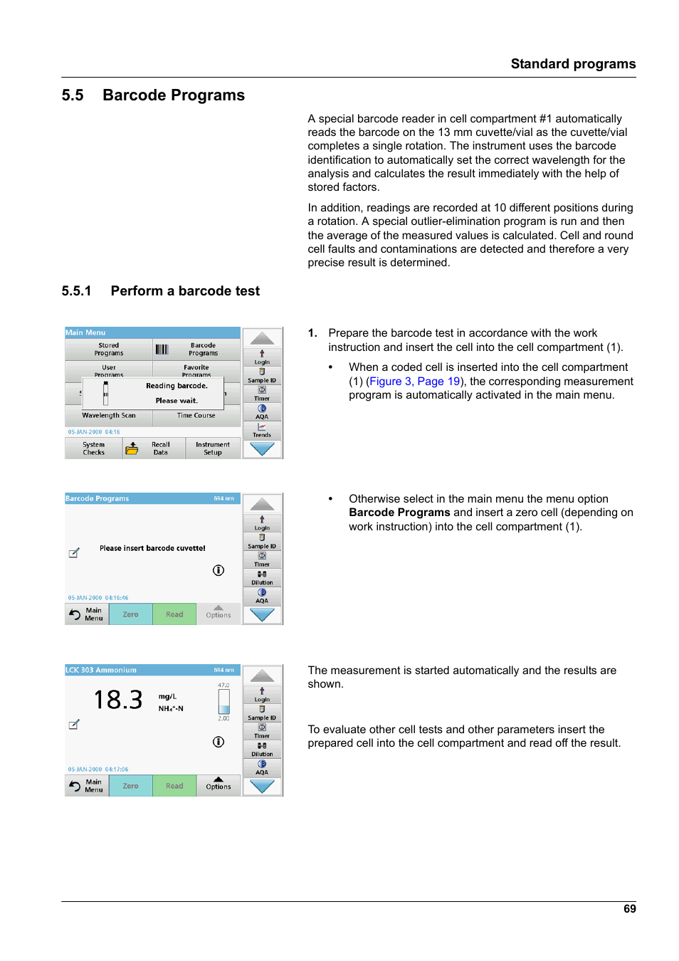 5 barcode programs, 1 perform a barcode test | Hach-Lange DR 6000 User Manual User Manual | Page 69 / 158