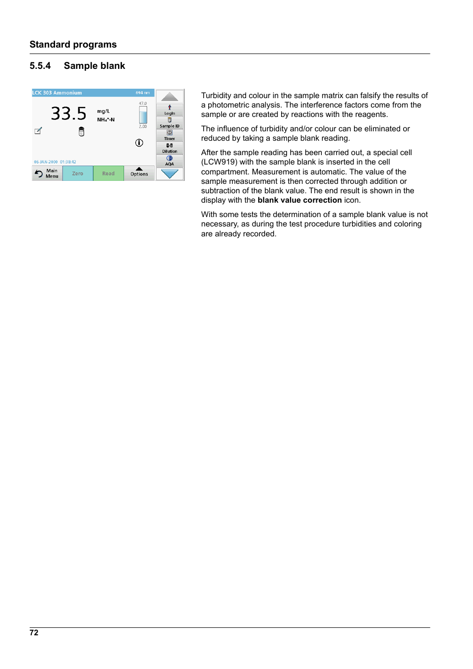 4 sample blank | Hach-Lange DR 6000 User Manual User Manual | Page 72 / 158