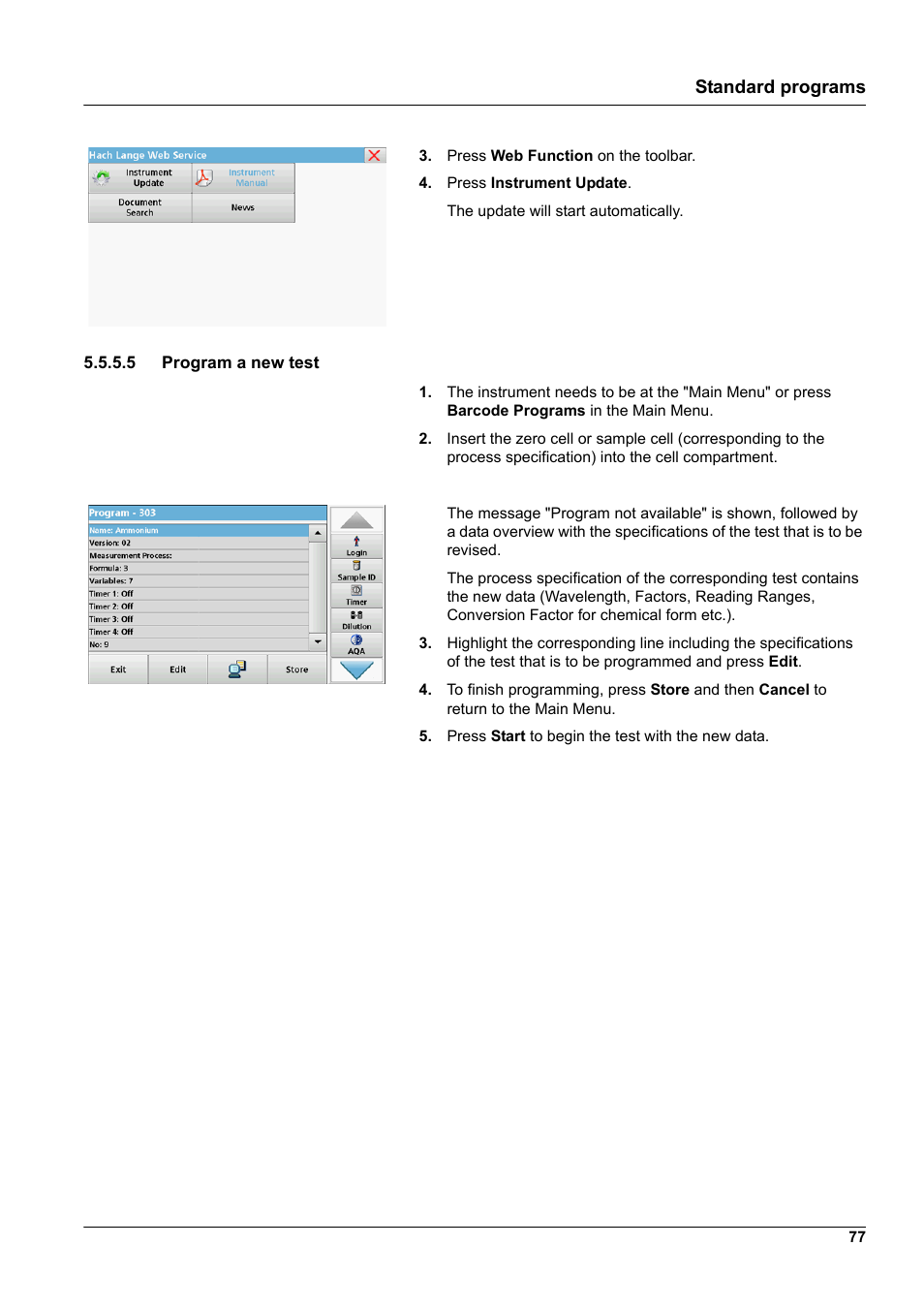 5 program a new test, Standard programs | Hach-Lange DR 6000 User Manual User Manual | Page 77 / 158