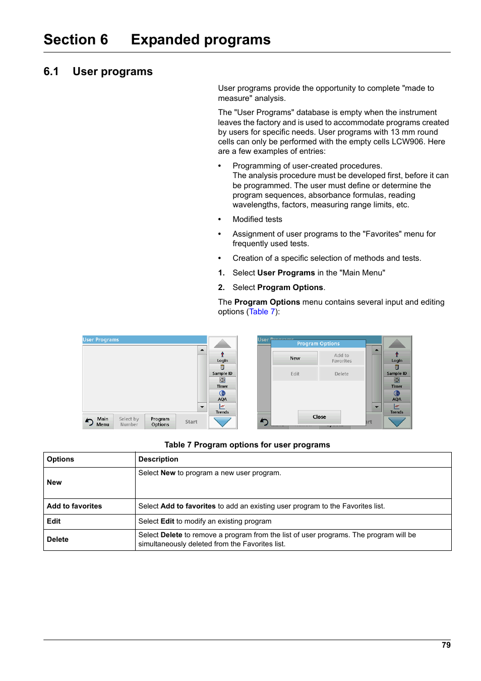 Section 6 expanded programs, 1 user programs, R to | Hach-Lange DR 6000 User Manual User Manual | Page 79 / 158