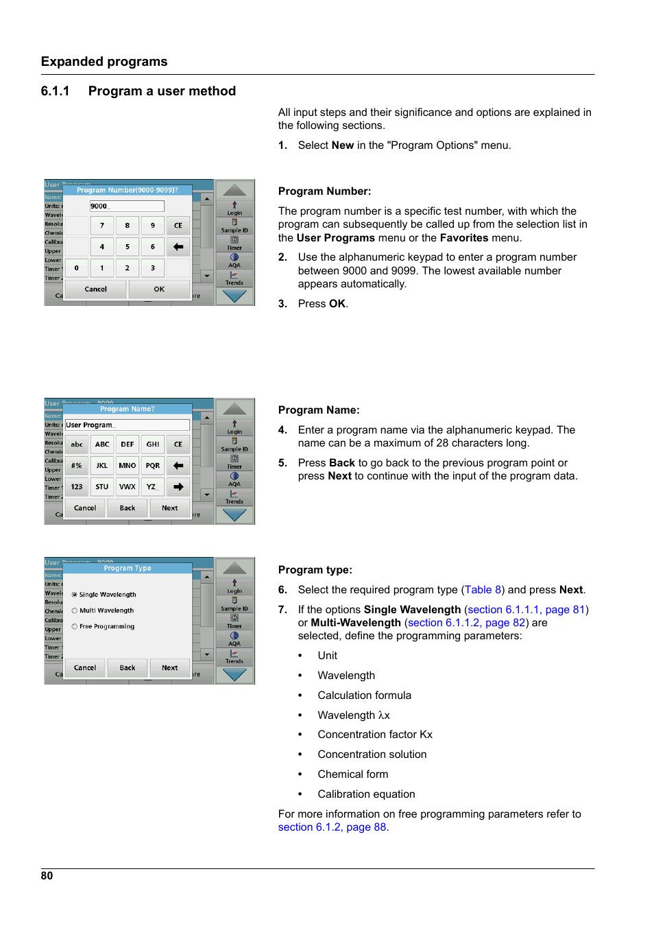 1 program a user method, Expanded programs 6.1.1 program a user method | Hach-Lange DR 6000 User Manual User Manual | Page 80 / 158