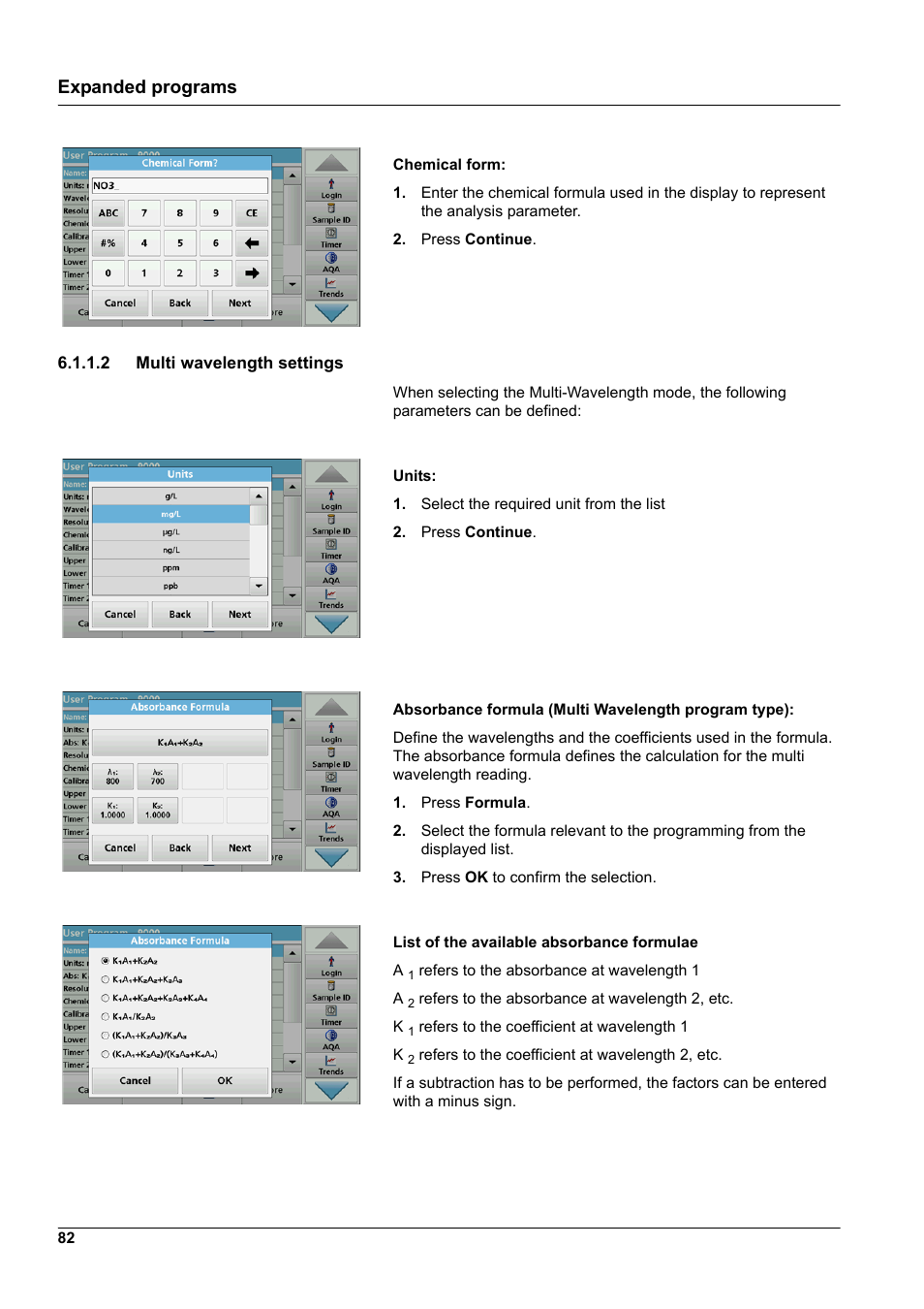 2 multi wavelength settings, Expanded programs | Hach-Lange DR 6000 User Manual User Manual | Page 82 / 158