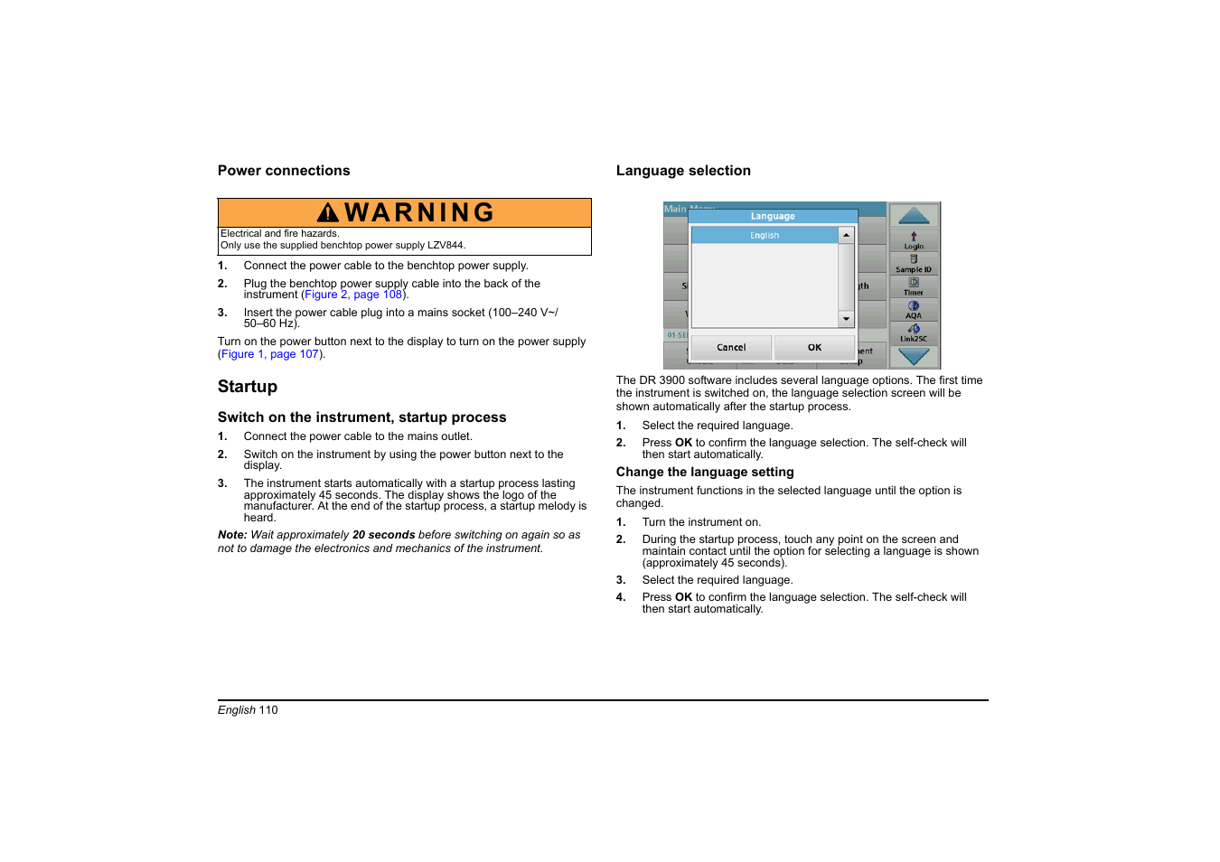 Startup | Hach-Lange DR 3900 Basic User Manual User Manual | Page 110 / 422