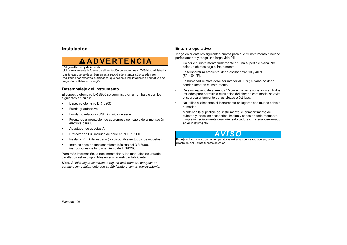 Av i s o | Hach-Lange DR 3900 Basic User Manual User Manual | Page 126 / 422