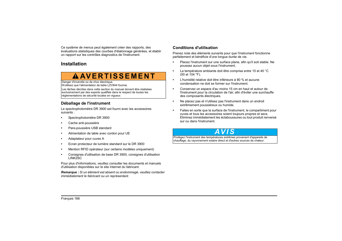Av i s | Hach-Lange DR 3900 Basic User Manual User Manual | Page 166 / 422