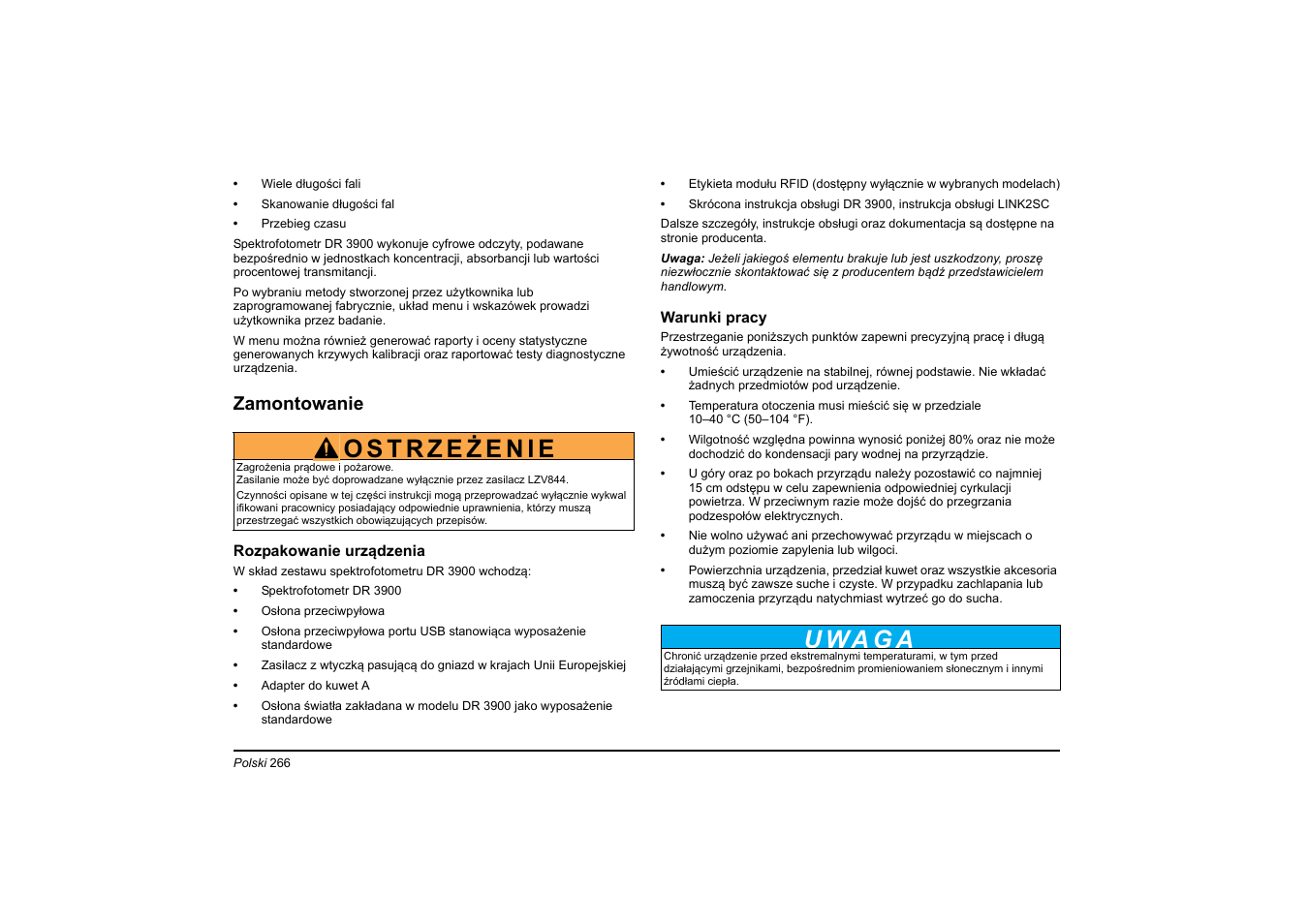U wa g a, Zamontowanie | Hach-Lange DR 3900 Basic User Manual User Manual | Page 266 / 422