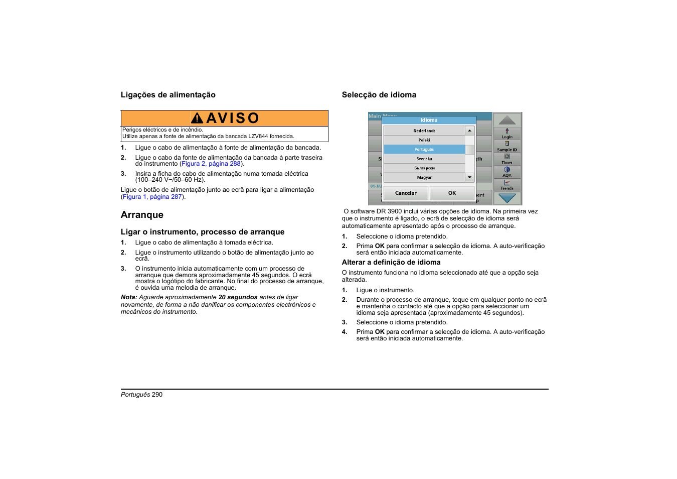 Av i s o, Arranque | Hach-Lange DR 3900 Basic User Manual User Manual | Page 290 / 422