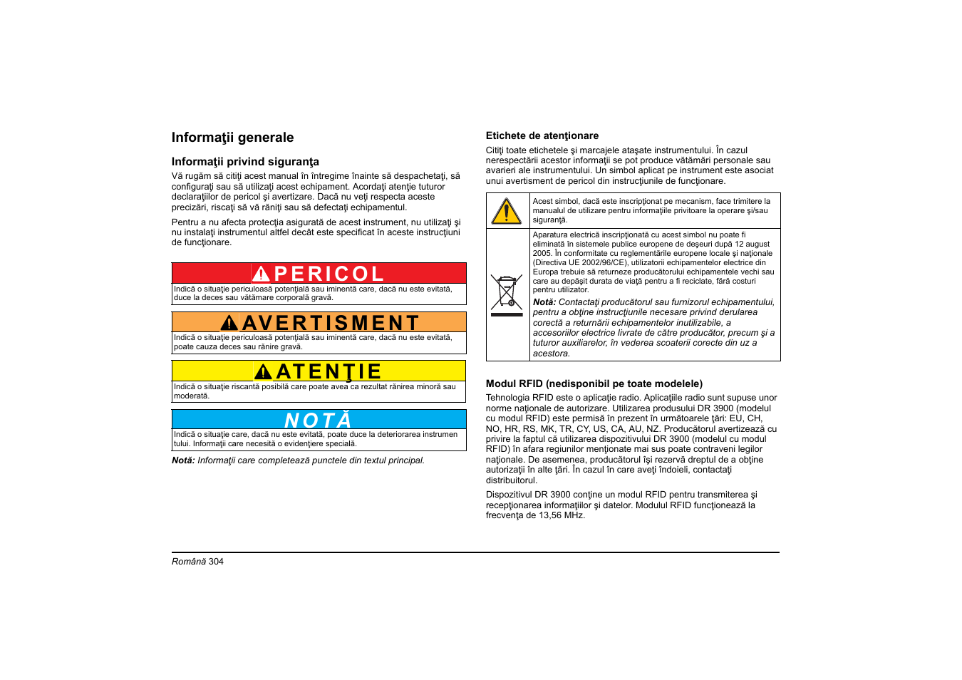 N o t ă | Hach-Lange DR 3900 Basic User Manual User Manual | Page 304 / 422