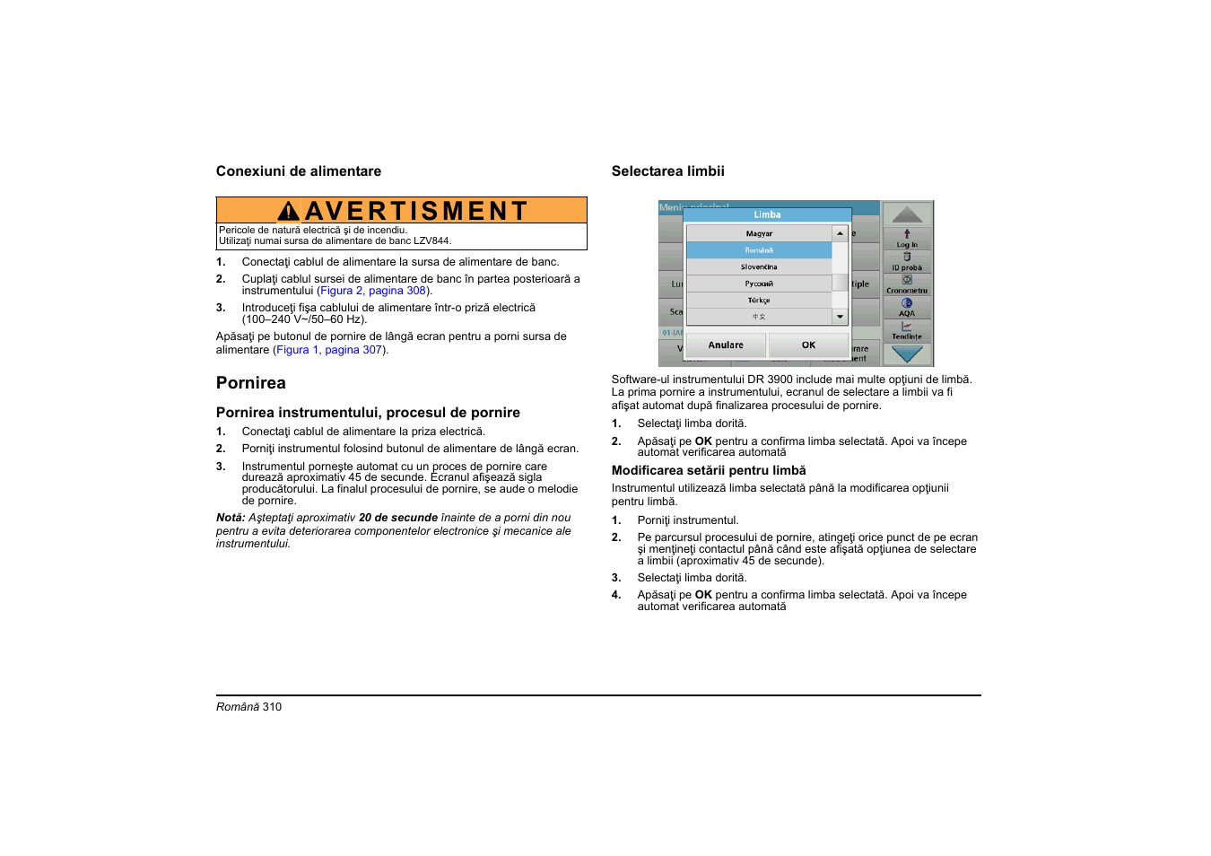 Pornirea | Hach-Lange DR 3900 Basic User Manual User Manual | Page 310 / 422