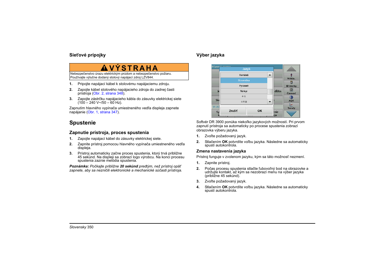 Spustenie | Hach-Lange DR 3900 Basic User Manual User Manual | Page 350 / 422