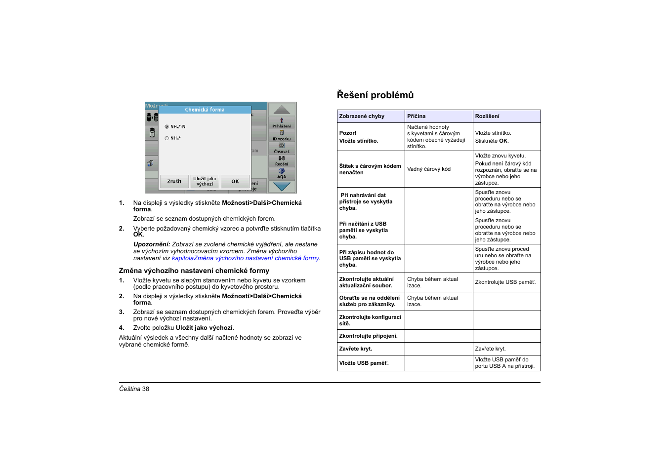 Řešení problémů | Hach-Lange DR 3900 Basic User Manual User Manual | Page 38 / 422