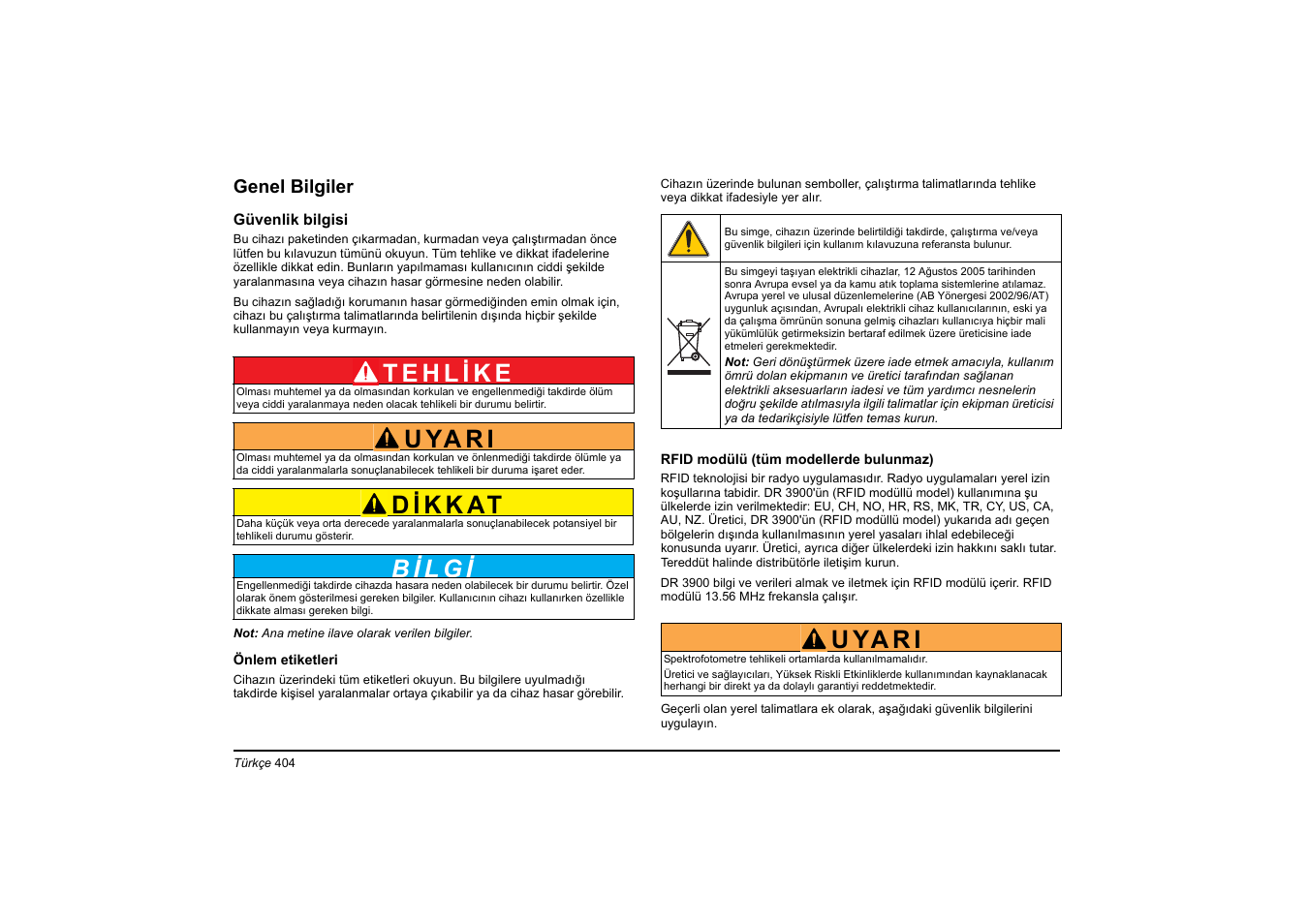 U ya r i | Hach-Lange DR 3900 Basic User Manual User Manual | Page 404 / 422