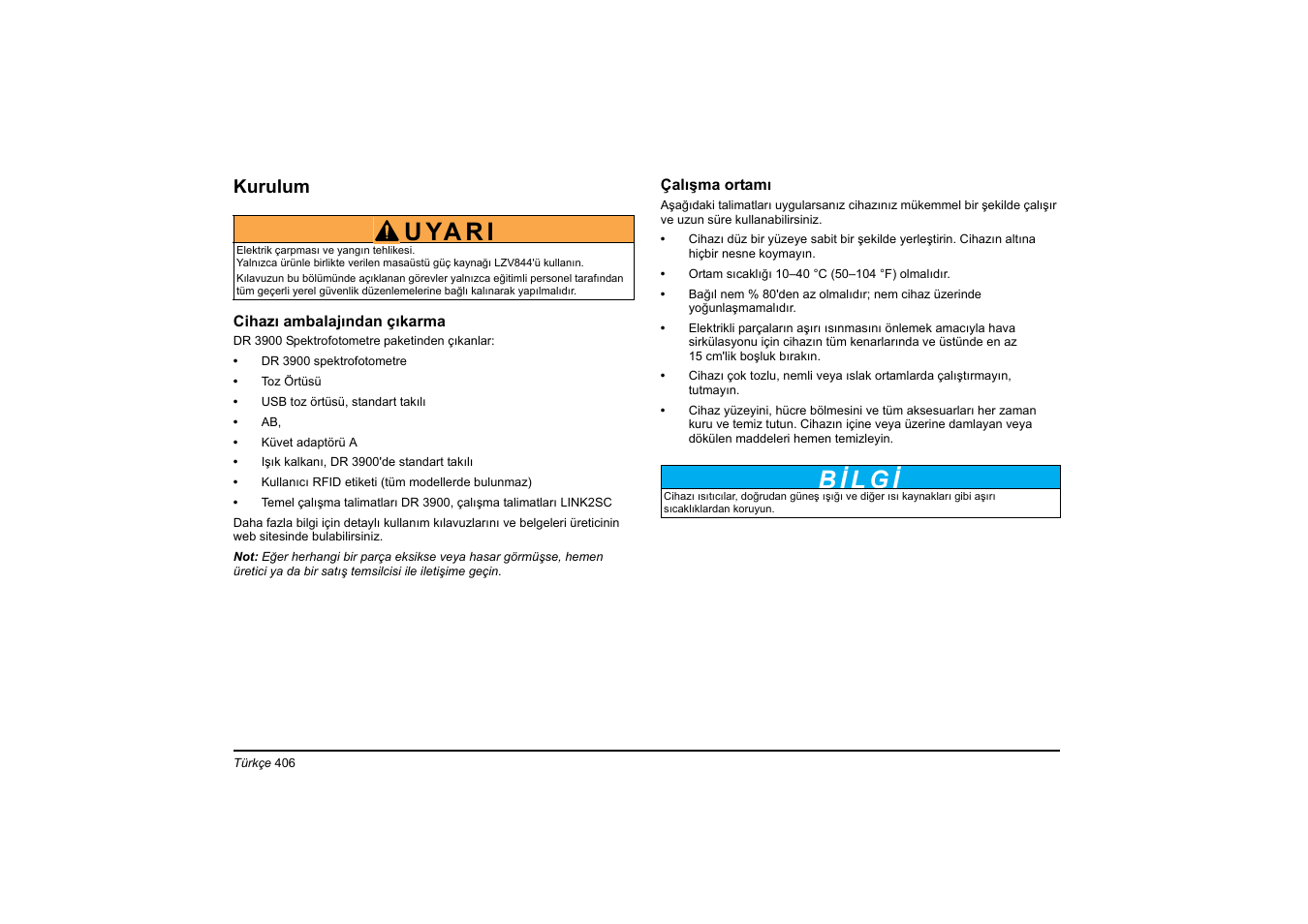 U ya r i | Hach-Lange DR 3900 Basic User Manual User Manual | Page 406 / 422