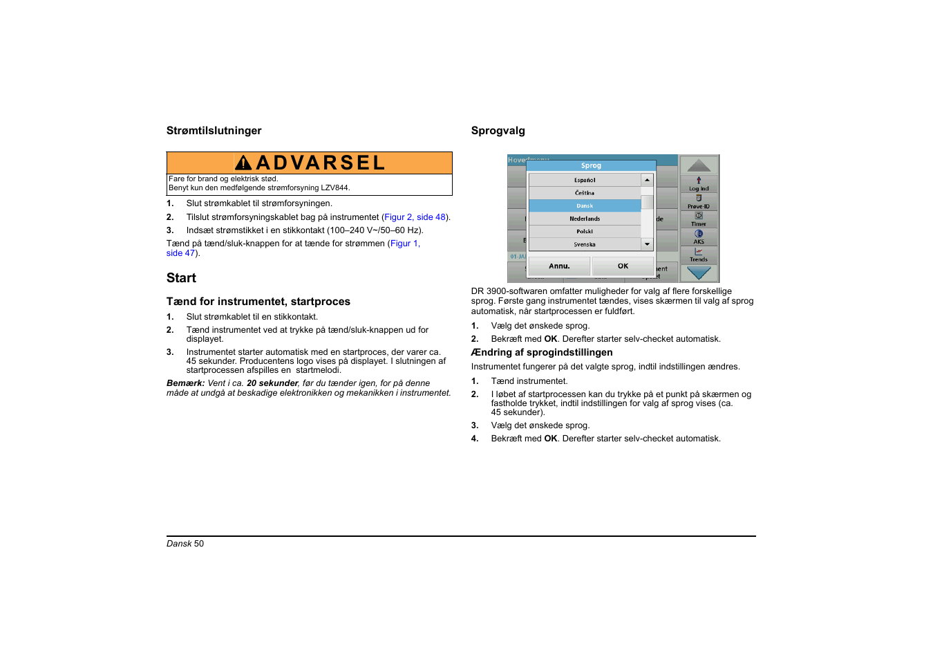 Start | Hach-Lange DR 3900 Basic User Manual User Manual | Page 50 / 422