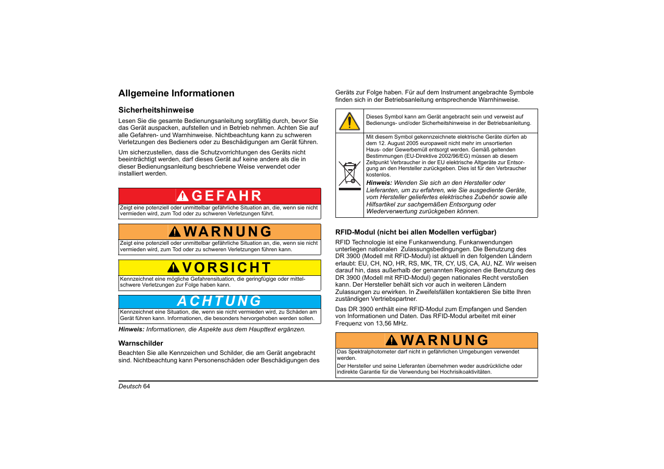 G e fa h r | Hach-Lange DR 3900 Basic User Manual User Manual | Page 64 / 422