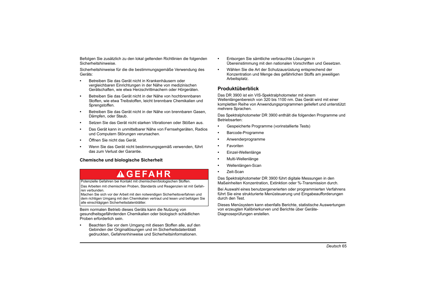 G e fa h r | Hach-Lange DR 3900 Basic User Manual User Manual | Page 65 / 422