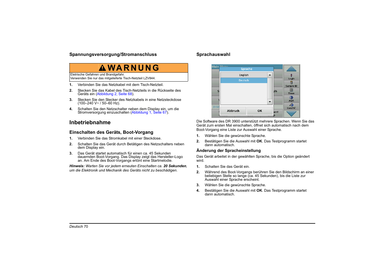 Inbetriebnahme | Hach-Lange DR 3900 Basic User Manual User Manual | Page 70 / 422