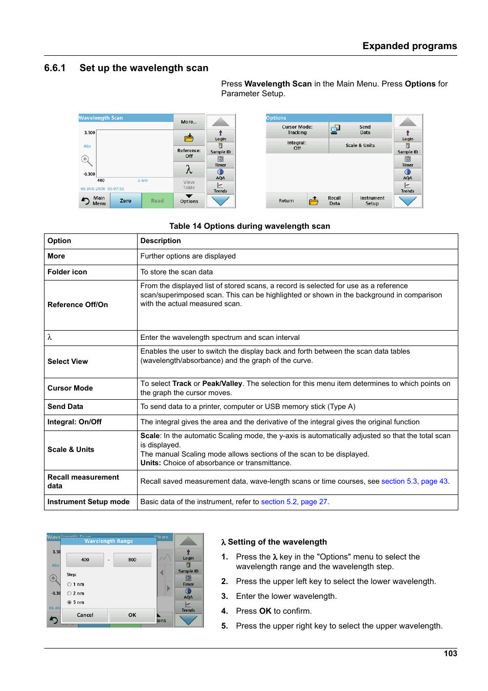 1 set up the wavelength scan, Expanded programs 6.6.1 set up the wavelength scan | Hach-Lange DR 3900 User Manual User Manual | Page 103 / 150