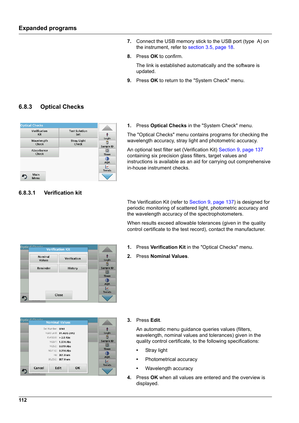 3 optical checks, 1 verification kit, Expanded programs | Hach-Lange DR 3900 User Manual User Manual | Page 112 / 150