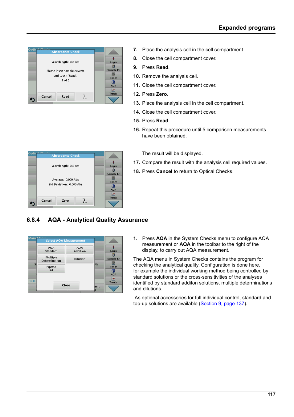 4 aqa - analytical quality assurance, Expanded programs | Hach-Lange DR 3900 User Manual User Manual | Page 117 / 150