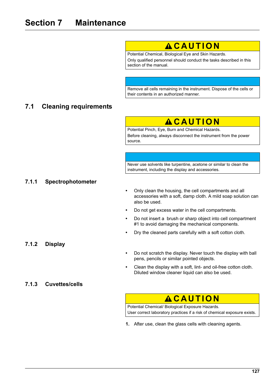 Section 7 maintenance, 1 cleaning requirements | Hach-Lange DR 3900 User Manual User Manual | Page 127 / 150