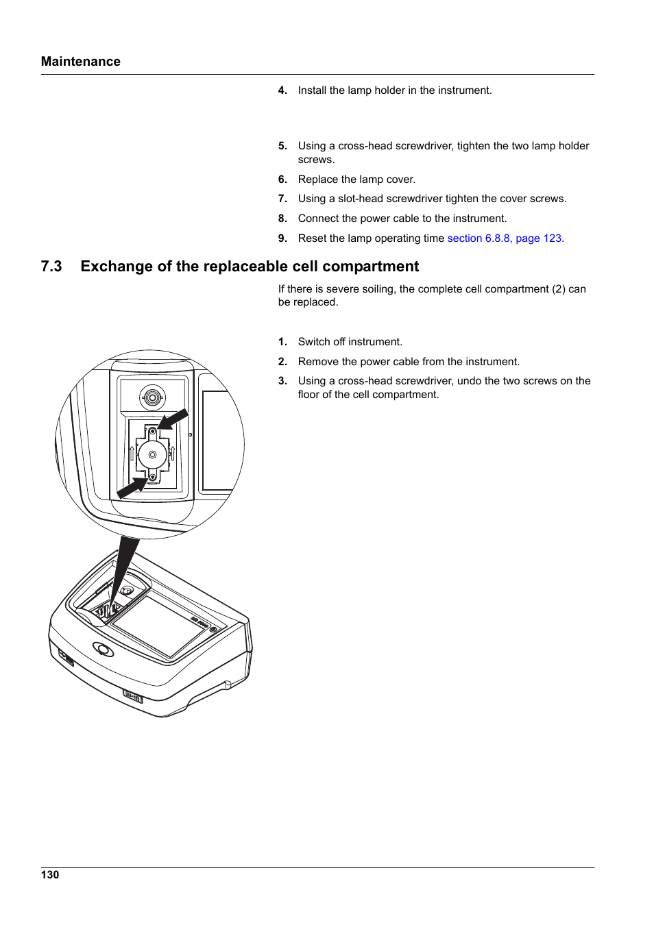 3 exchange of the replaceable cell compartment | Hach-Lange DR 3900 User Manual User Manual | Page 130 / 150