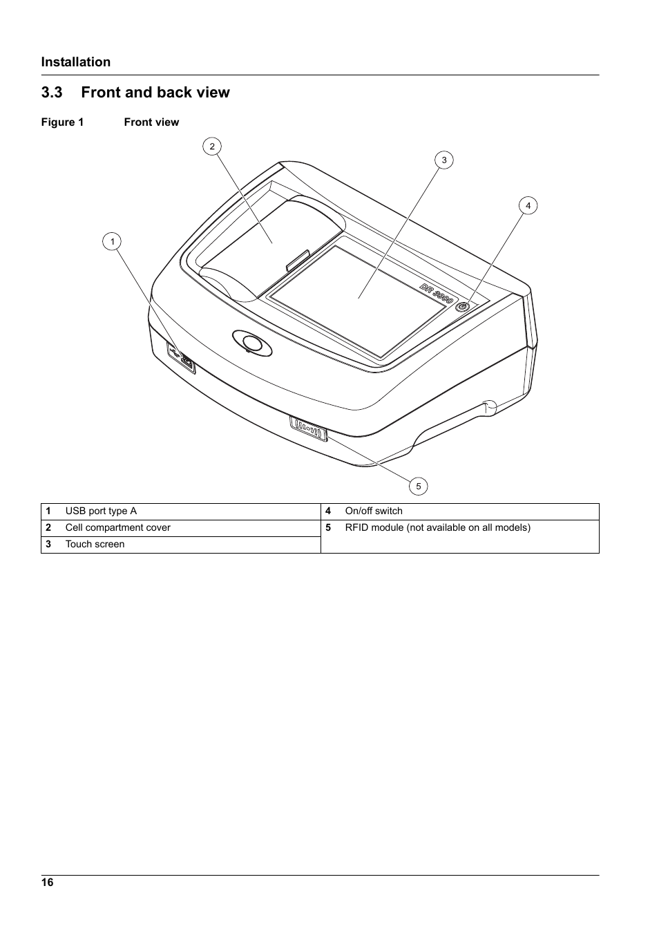 3 front and back view, Installation | Hach-Lange DR 3900 User Manual User Manual | Page 16 / 150