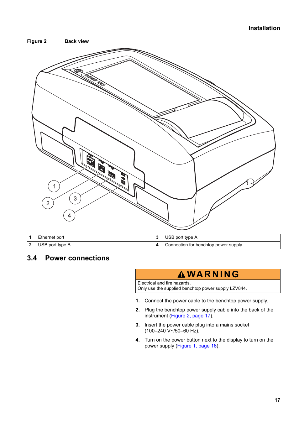 4 power connections | Hach-Lange DR 3900 User Manual User Manual | Page 17 / 150