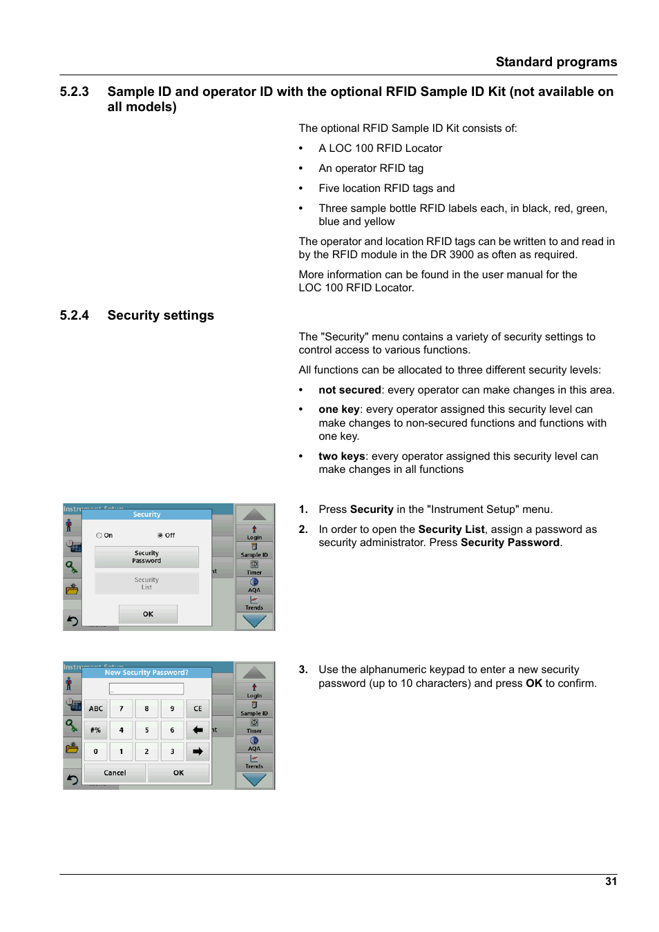 4 security settings | Hach-Lange DR 3900 User Manual User Manual | Page 31 / 150