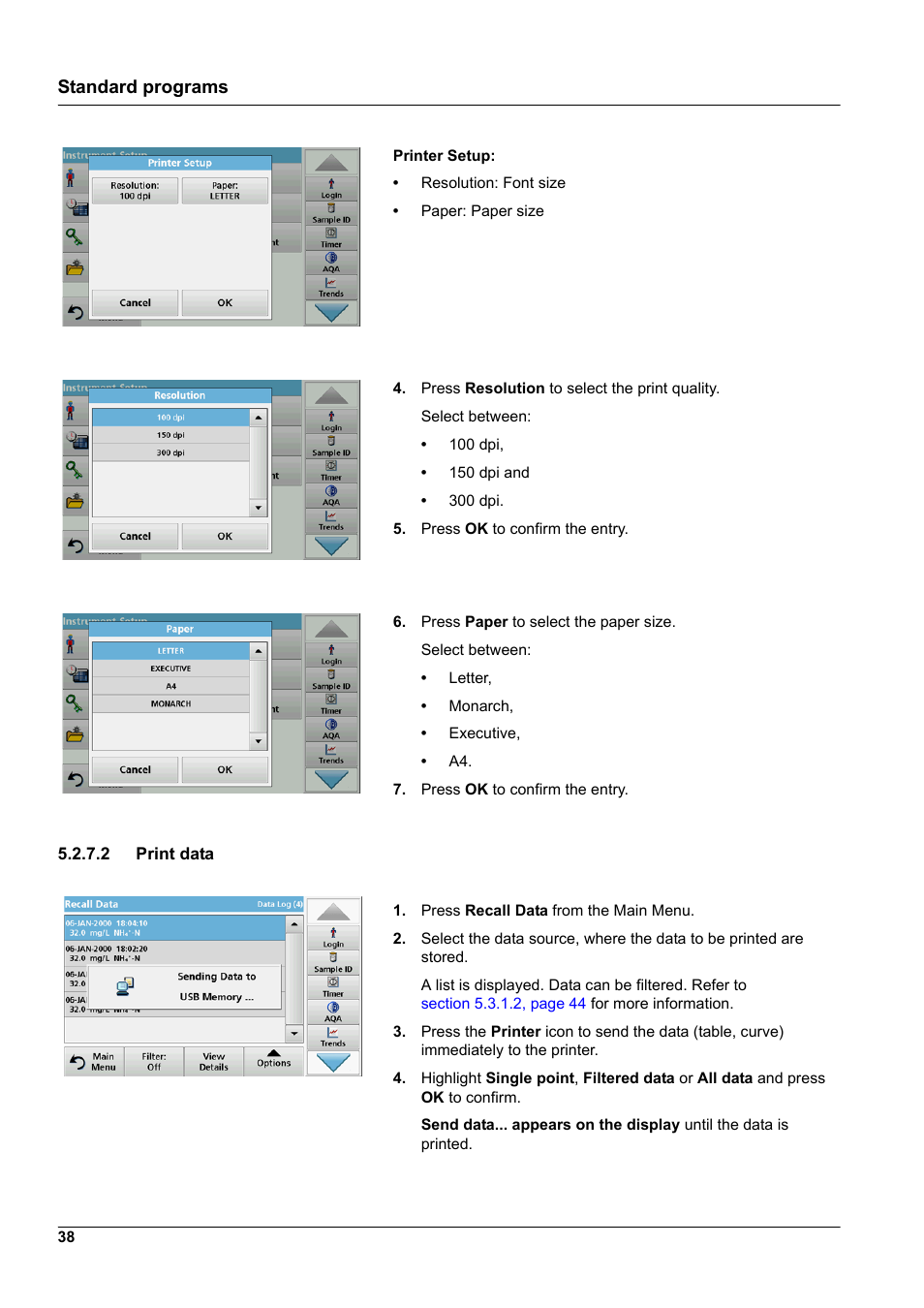 2 print data, Standard programs | Hach-Lange DR 3900 User Manual User Manual | Page 38 / 150