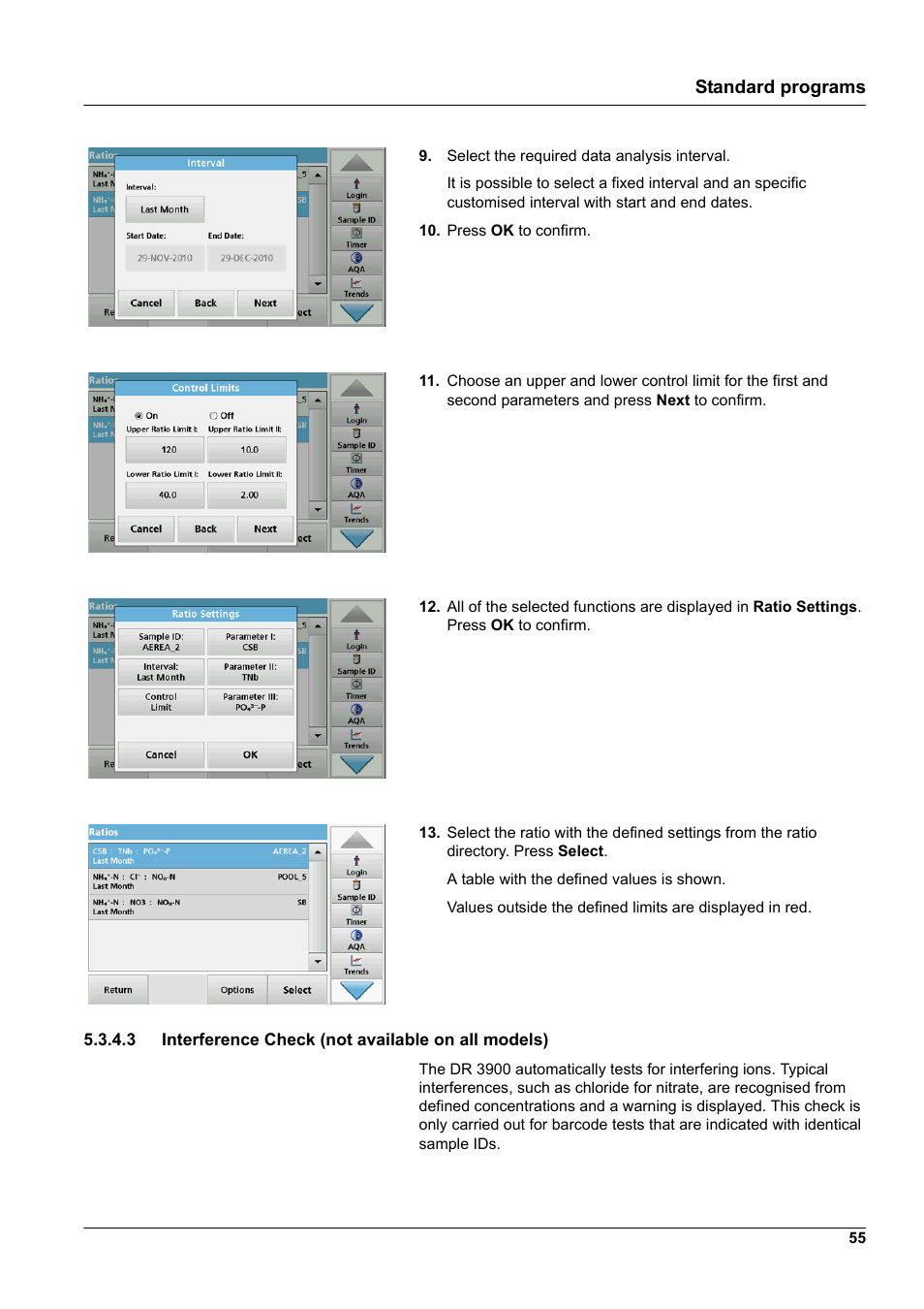 3 interference check (not available on all models), Standard programs | Hach-Lange DR 3900 User Manual User Manual | Page 55 / 150