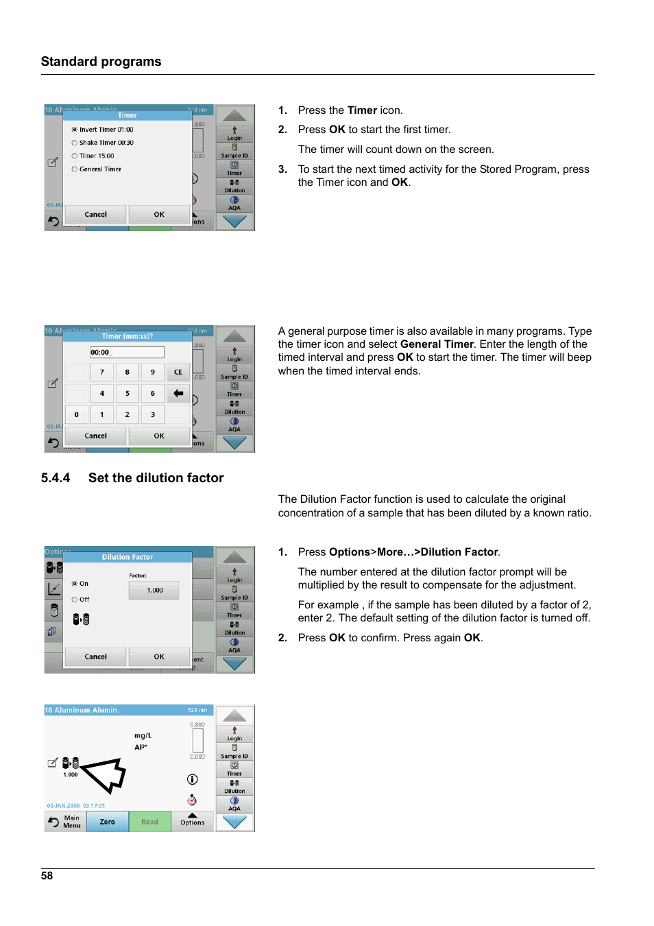 4 set the dilution factor, Standard programs | Hach-Lange DR 3900 User Manual User Manual | Page 58 / 150