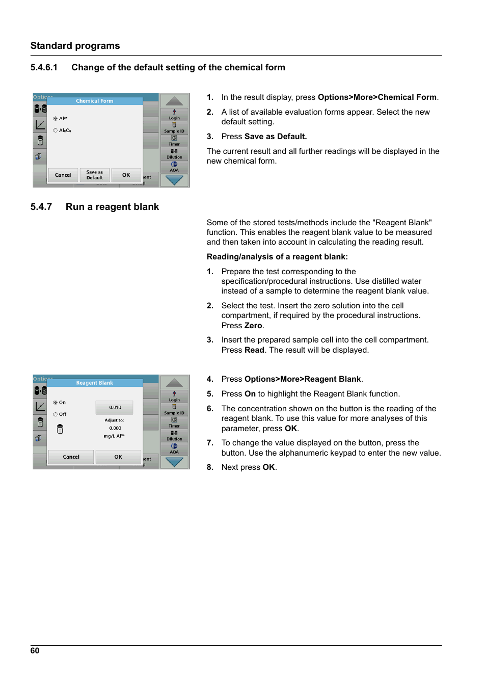 7 run a reagent blank, Standard programs | Hach-Lange DR 3900 User Manual User Manual | Page 60 / 150