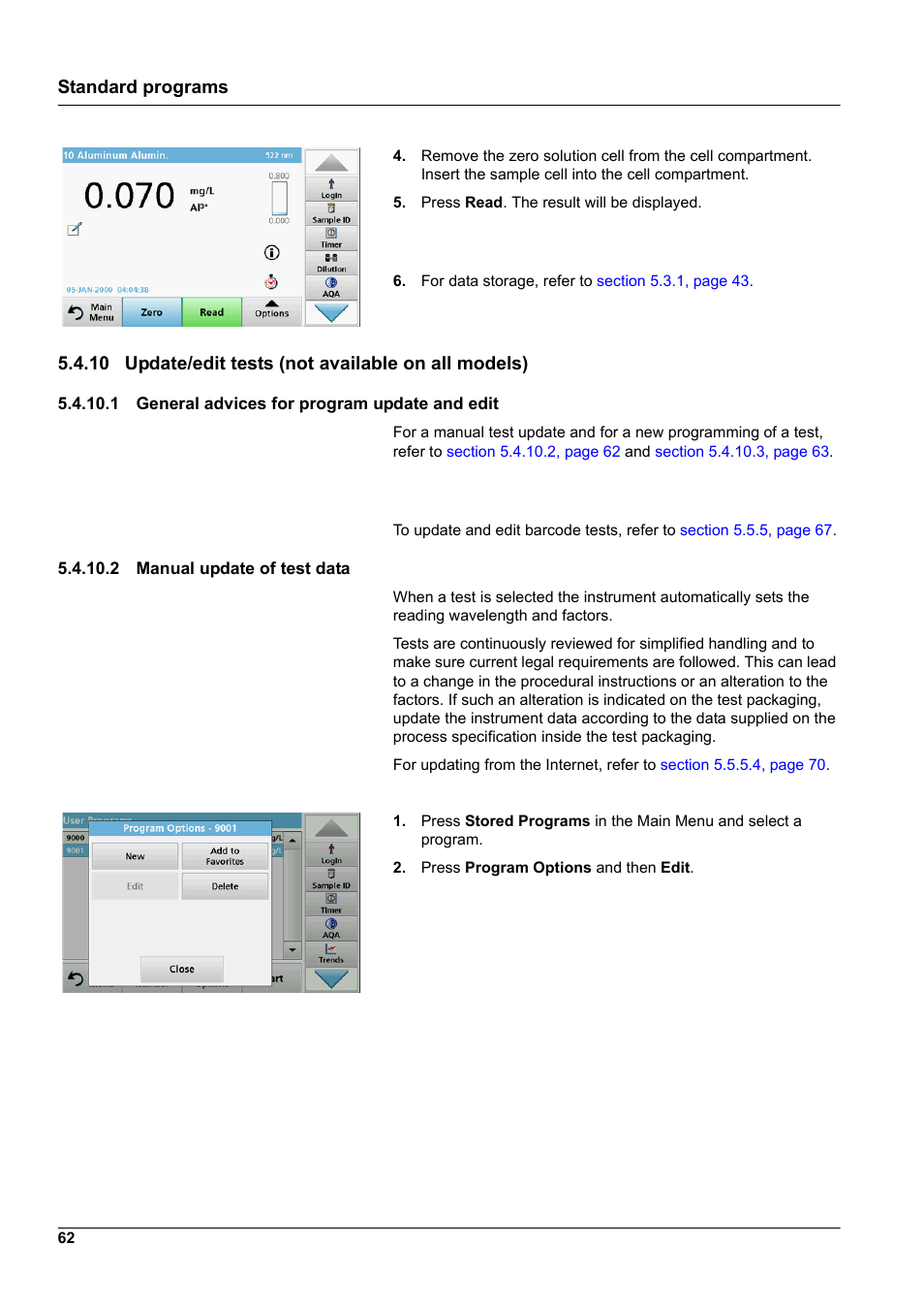 10 update/edit tests (not available on all models), Standard programs | Hach-Lange DR 3900 User Manual User Manual | Page 62 / 150