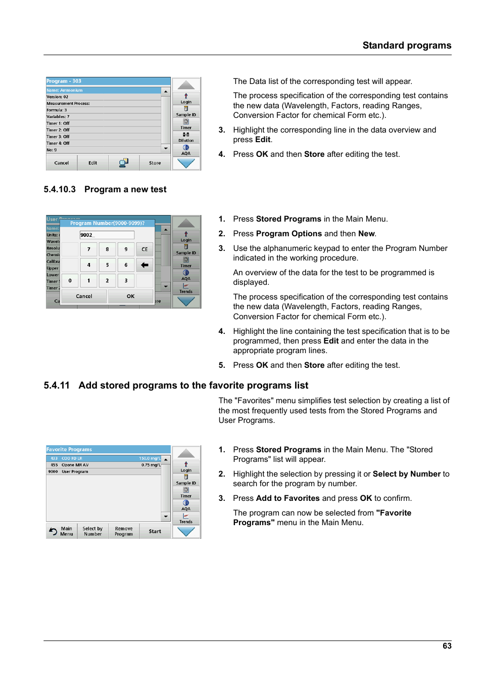 3 program a new test, Standard programs | Hach-Lange DR 3900 User Manual User Manual | Page 63 / 150