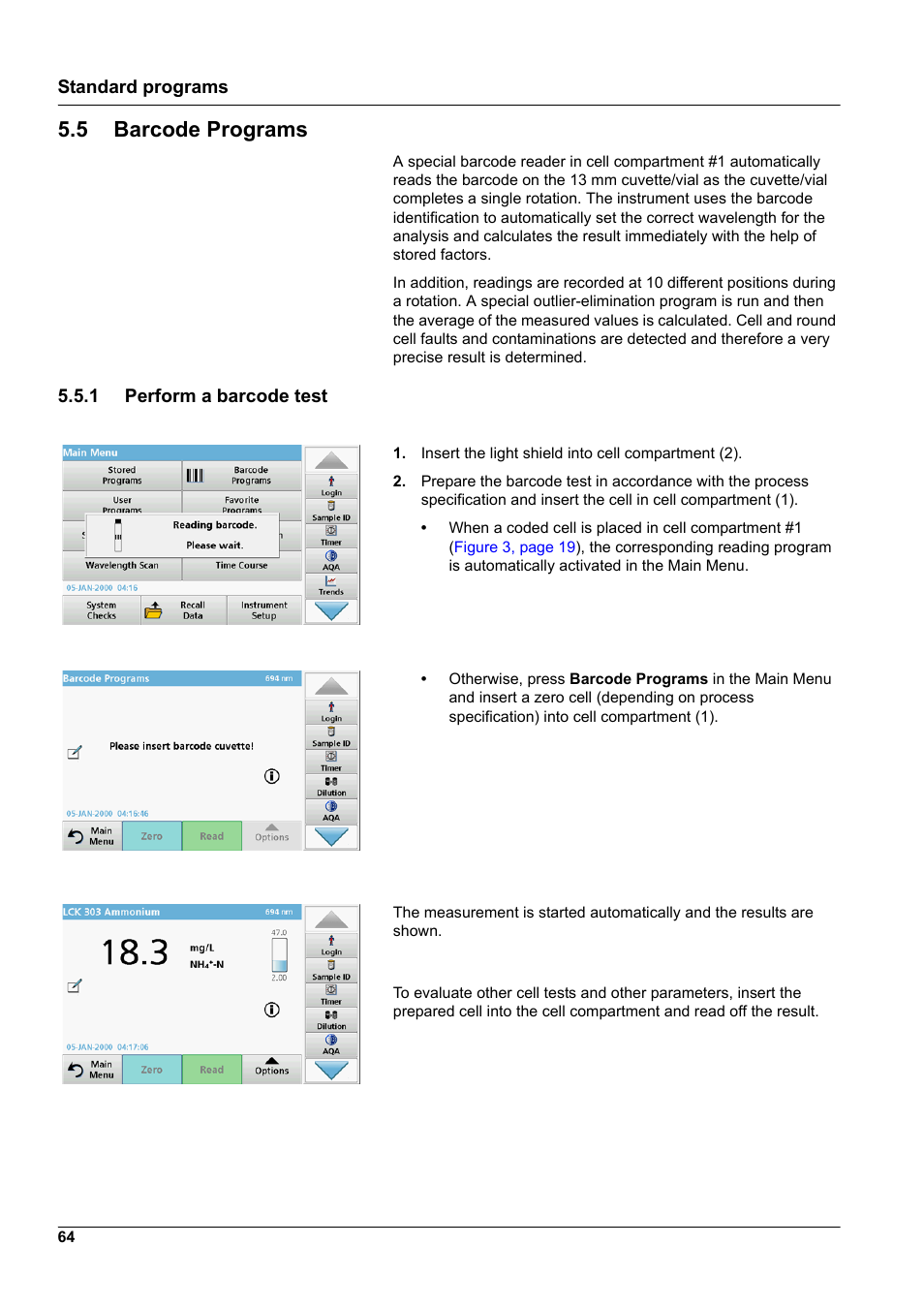 5 barcode programs, 1 perform a barcode test | Hach-Lange DR 3900 User Manual User Manual | Page 64 / 150