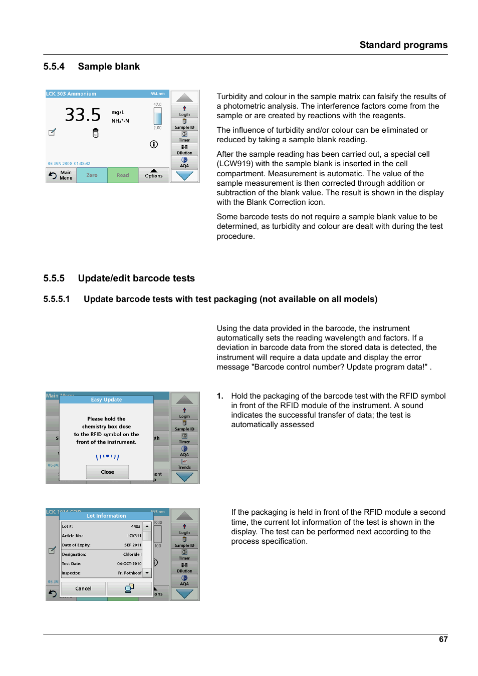 4 sample blank 5.5.5 update/edit barcode tests | Hach-Lange DR 3900 User Manual User Manual | Page 67 / 150