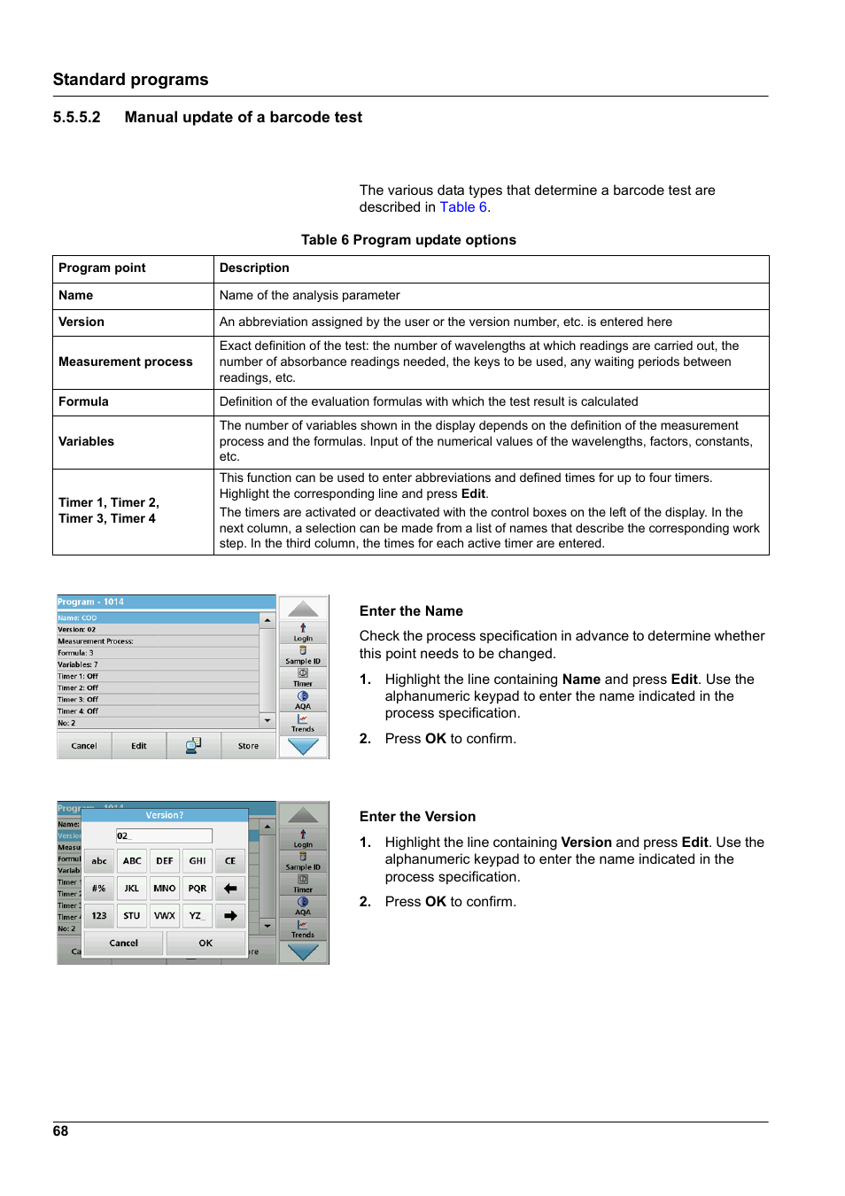 2 manual update of a barcode test, Standard programs | Hach-Lange DR 3900 User Manual User Manual | Page 68 / 150