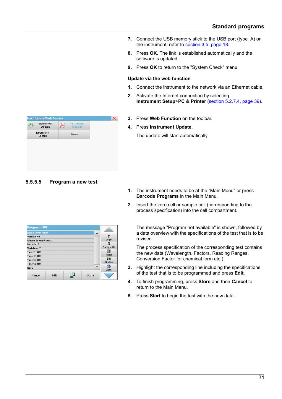 5 program a new test, Standard programs | Hach-Lange DR 3900 User Manual User Manual | Page 71 / 150