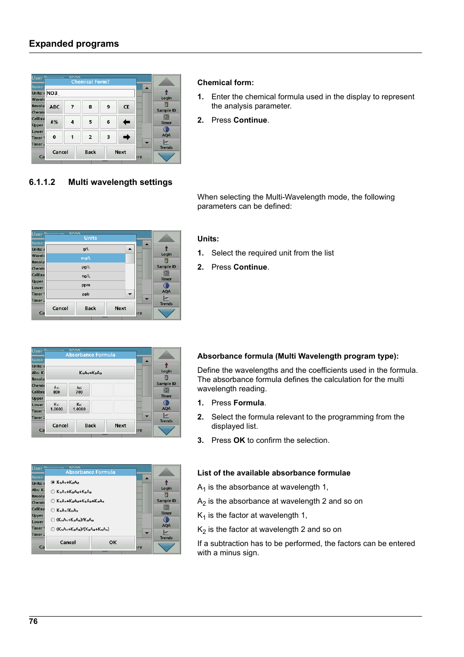 2 multi wavelength settings, Expanded programs | Hach-Lange DR 3900 User Manual User Manual | Page 76 / 150