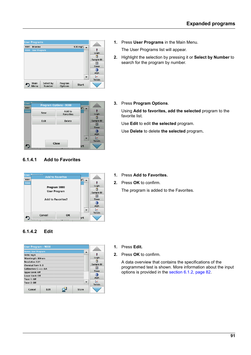 1 add to favorites 6.1.4.2 edit, Expanded programs | Hach-Lange DR 3900 User Manual User Manual | Page 91 / 150