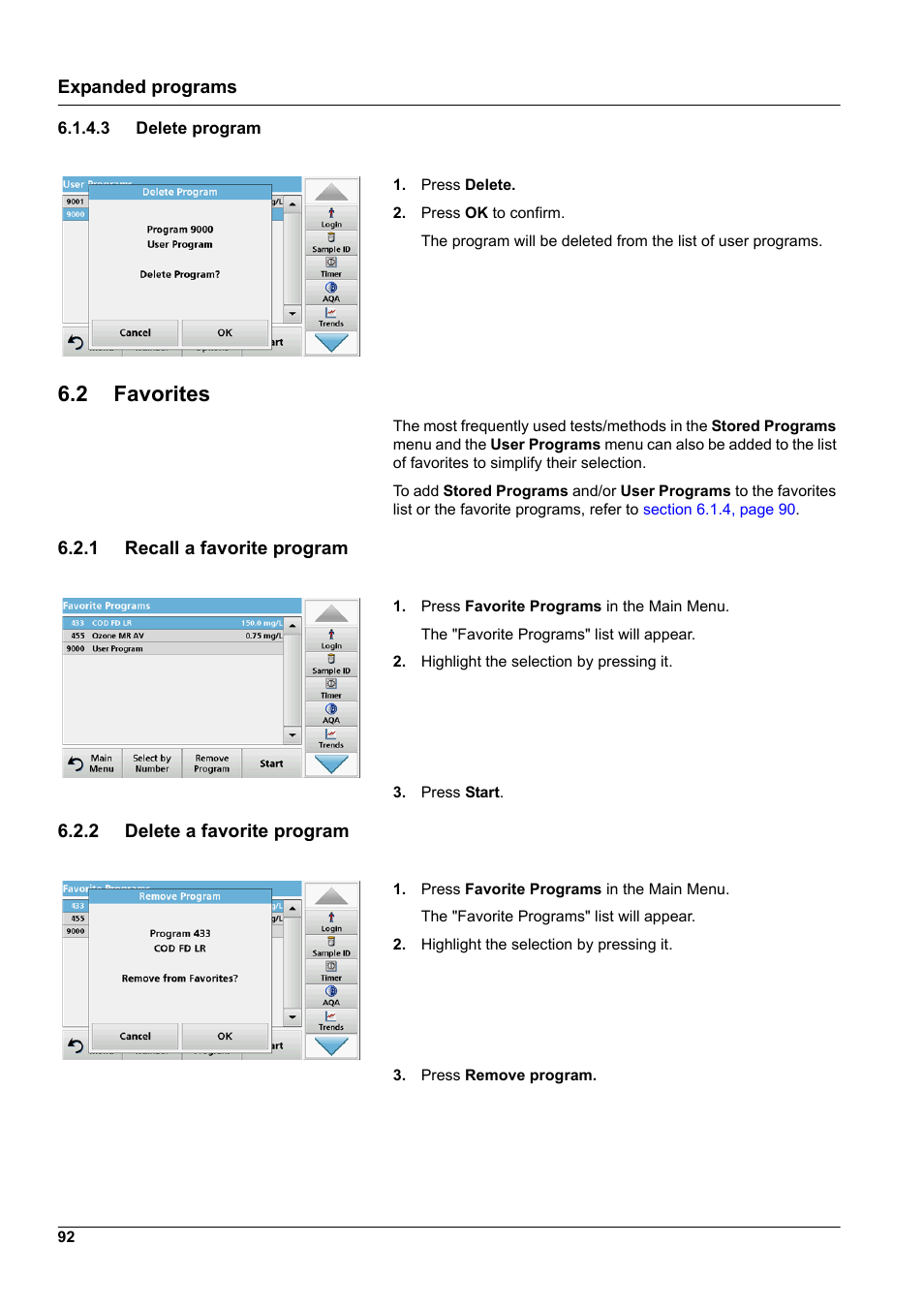 3 delete program, 2 favorites | Hach-Lange DR 3900 User Manual User Manual | Page 92 / 150