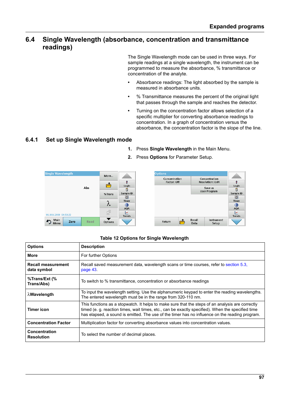 1 set up single wavelength mode, Expanded programs | Hach-Lange DR 3900 User Manual User Manual | Page 97 / 150